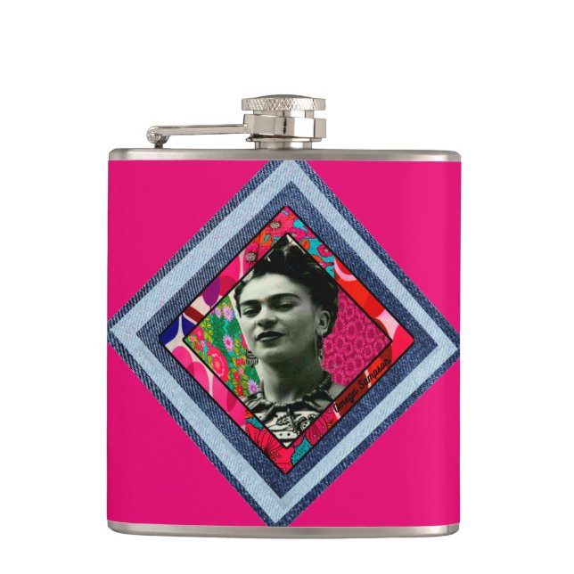 Frida Kahlo Retro Denim Diamond Flachmann (Vorderseite)