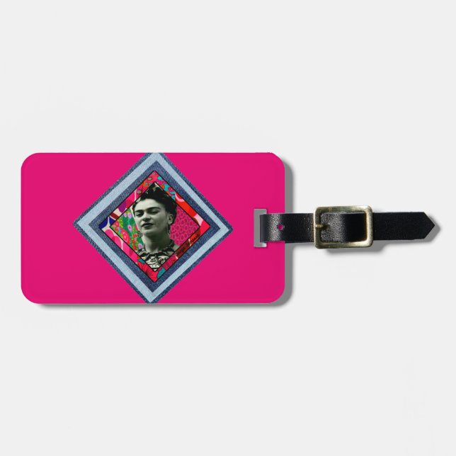 Frida Kahlo Retro Denim Diamond Gepäckanhänger (Vorderseite horizontal)