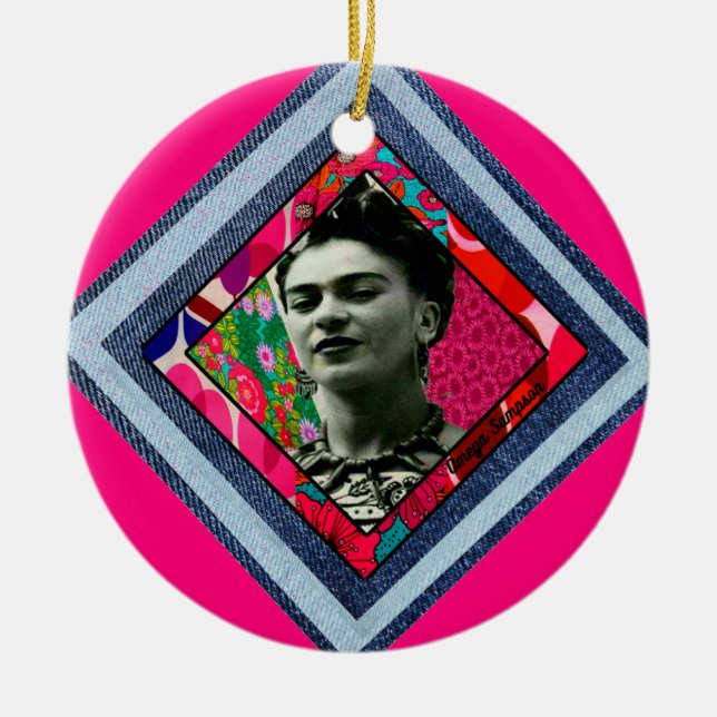 Frida Kahlo Retro Denim Diamond Keramik Ornament (Vorne)
