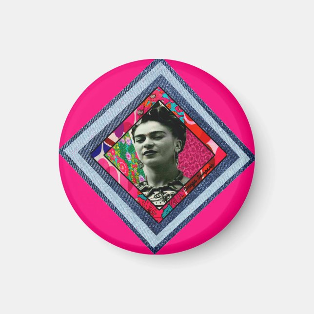 Frida Kahlo Retro Denim Diamond Magnet (Vorne)