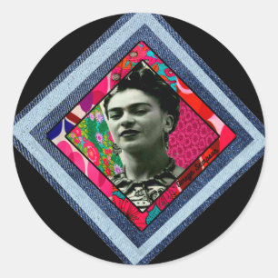 Frida Kahlo Retro Denim Diamond Runder Aufkleber