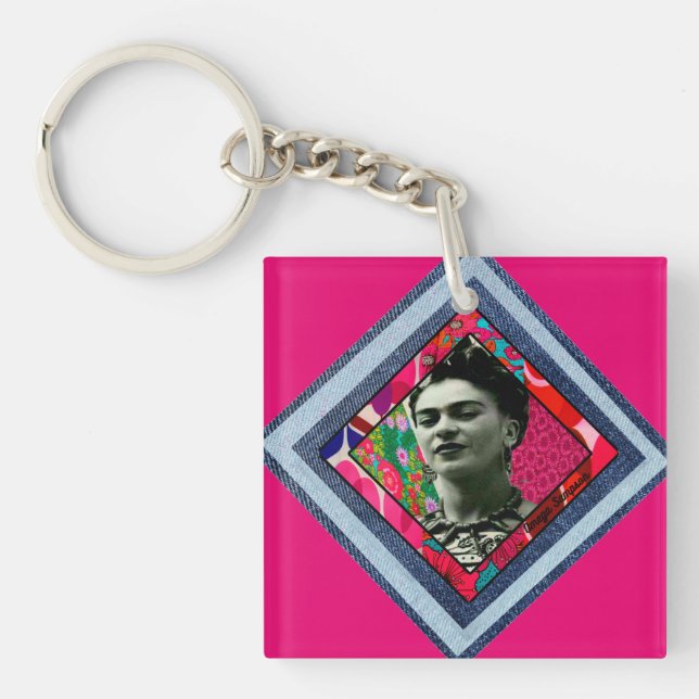 Frida Kahlo Retro Denim Diamond Schlüsselanhänger (Vorderseite)