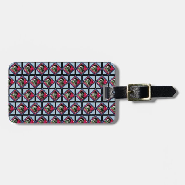 Frida Kahlo Retro Pink Denim Gepäckanhänger (Vorderseite horizontal)