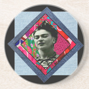 Frida Kahlo Retro Pink Denim Getränkeuntersetzer