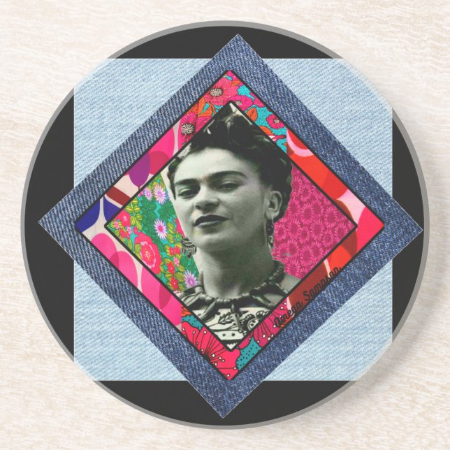 Frida Kahlo Retro Pink Denim Getränkeuntersetzer (Vorne)