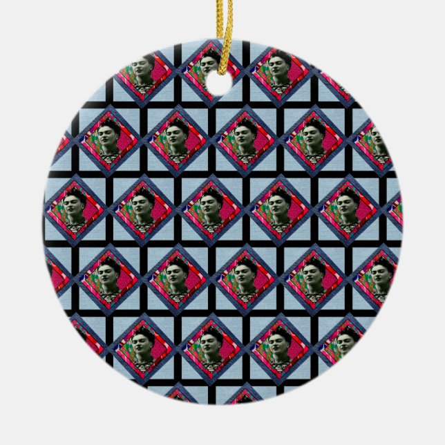 Frida Kahlo Retro Pink Denim Keramik Ornament (Vorne)