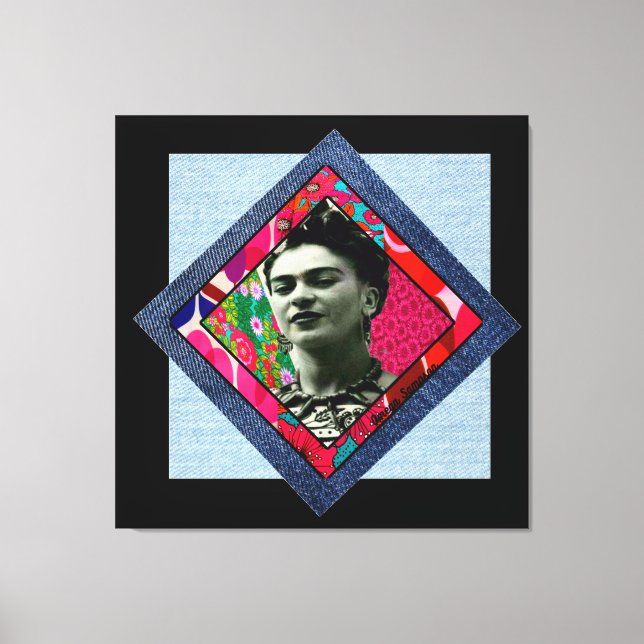 Frida Kahlo Retro Pink Denim Leinwanddruck (Vorderseite)