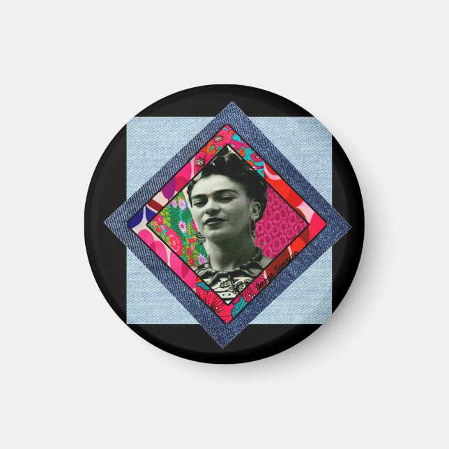 Frida Kahlo Retro Pink Denim Magnet (Vorne)
