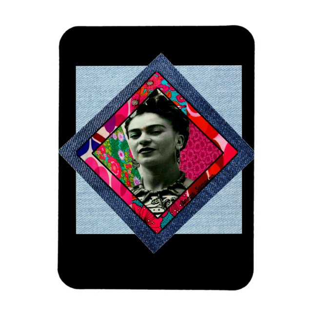 Frida Kahlo Retro Pink Denim Magnet (Vertikal)