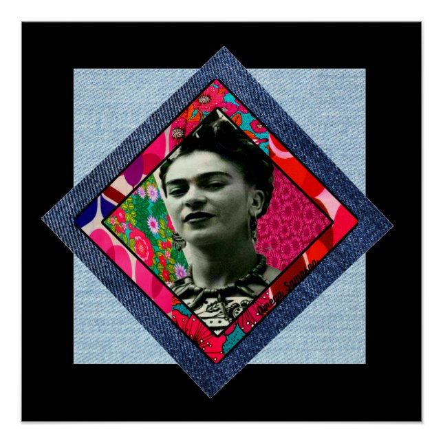 Frida Kahlo Retro Pink Denim Poster (Vorderseite)