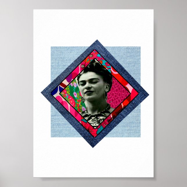 Frida Kahlo Retro Pink Denim Poster (Vorne)