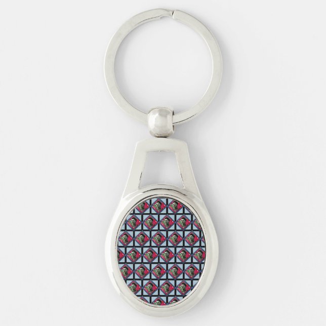 Frida Kahlo Retro Pink Denim Schlüsselanhänger (Vorderseite)