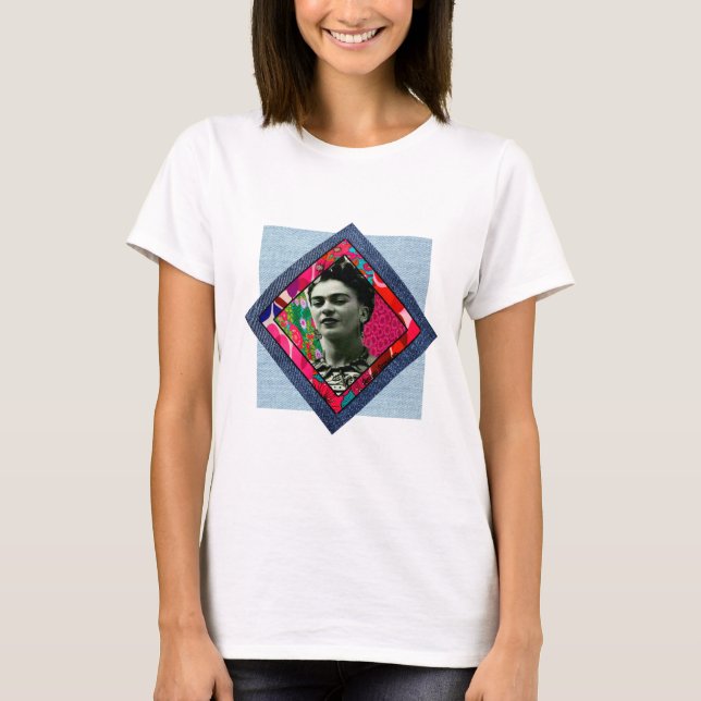 Frida Kahlo Retro Pink Denim T-Shirt (Vorderseite)