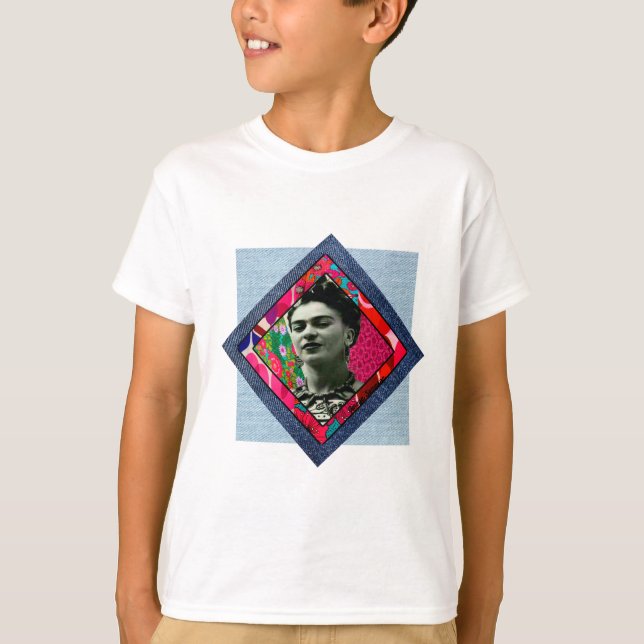 Frida Kahlo Retro Pink Denim T-Shirt (Vorderseite)