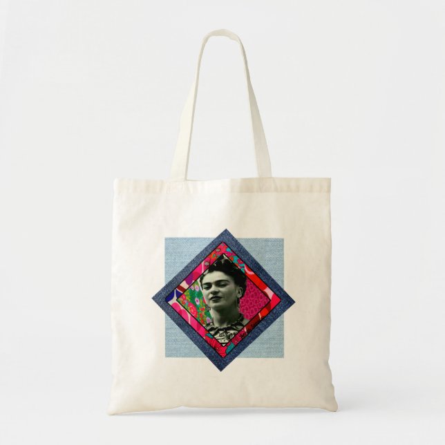 Frida Kahlo Retro Pink Denim Tragetasche (Vorne)