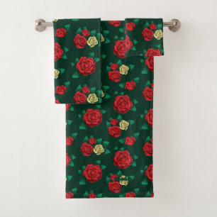 Frida Kahlo   Rotes und GoldRosen-Muster Badhandtuch Set