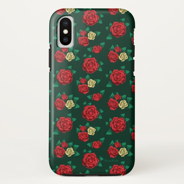 Frida Kahlo | Rotes und GoldRosen-Muster Case-Mate iPhone Hülle (Rückseite)