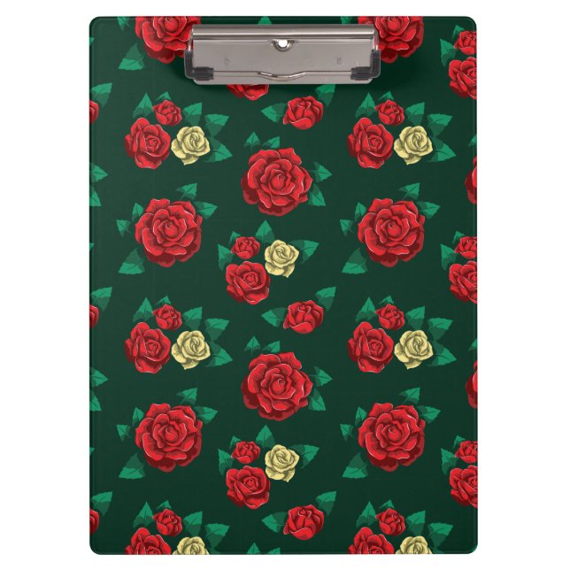 Frida Kahlo | Rotes und GoldRosen-Muster Klemmbrett (Vorderseite)