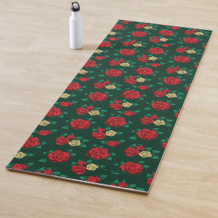 Frida Kahlo   Rotes und GoldRosen-Muster Yogamatte
