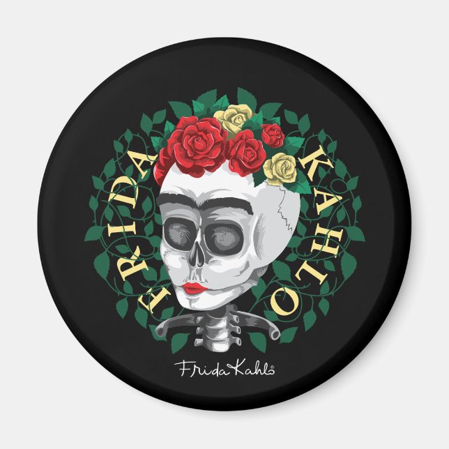 Frida Kahlo | Schädel mit Rose Kronen Magnet (Vorne)