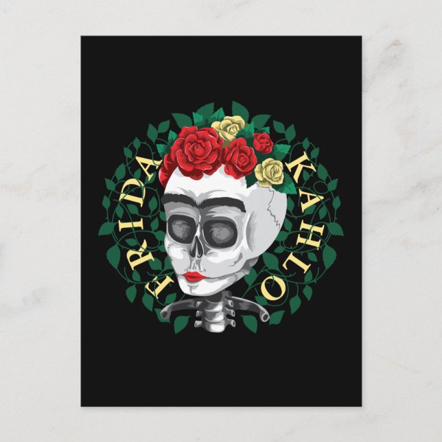 Frida Kahlo | Schädel mit Rose Kronen Postkarte (Vorderseite)