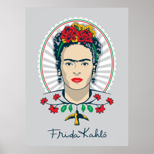 Frida Kahlo Vintage Floral Poster (Vorne)