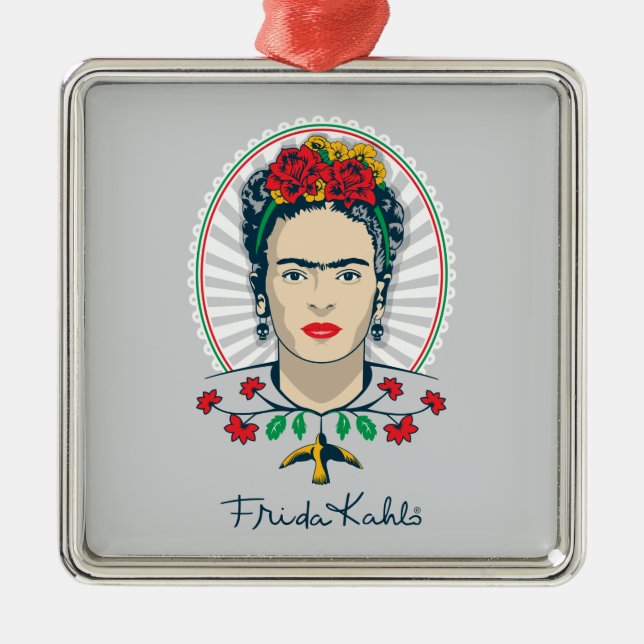 Frida Kahlo | Vintages Blumen Ornament Aus Metall (Vorne)