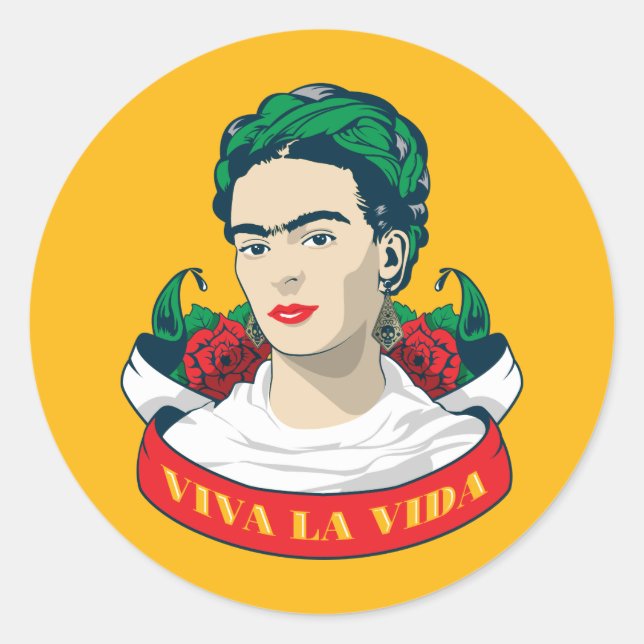 Frida Kahlo Viva la Vida Runder Aufkleber (Vorderseite)