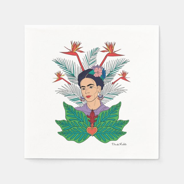Frida Kahlo | Vögel von Paradies, florale Grafik Serviette (Vorderseite)