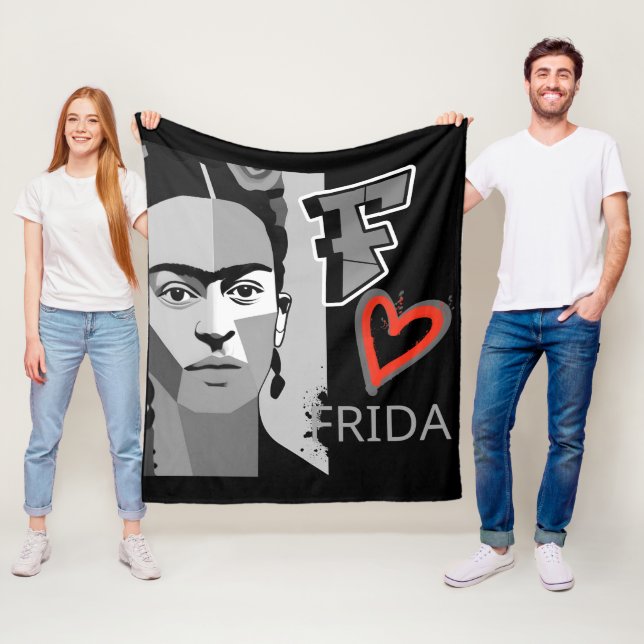 FRIDA SCHWARZ UND ROTES HERZ FLEECEDECKE (Beispiel)