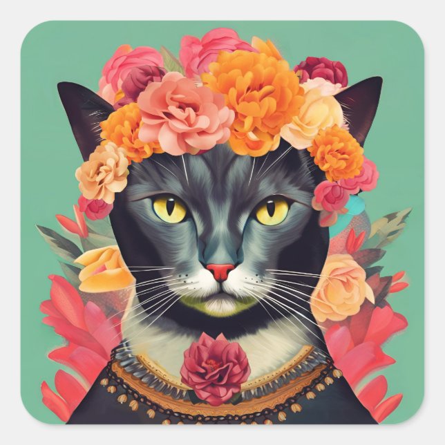 Frida the Cat Quadratischer Aufkleber (Vorderseite)