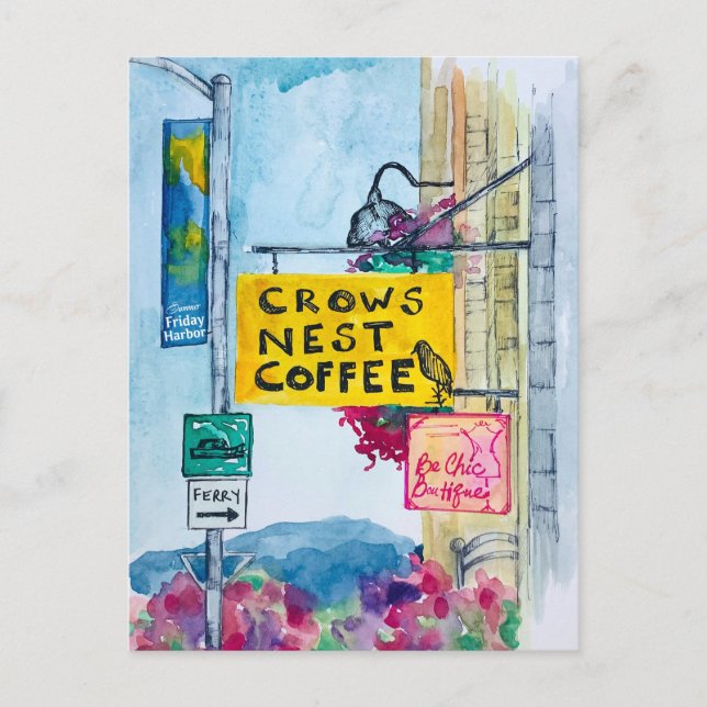 Friday Harbor Washington Kaffee Geschäft Schilder Postkarte (Vorderseite)