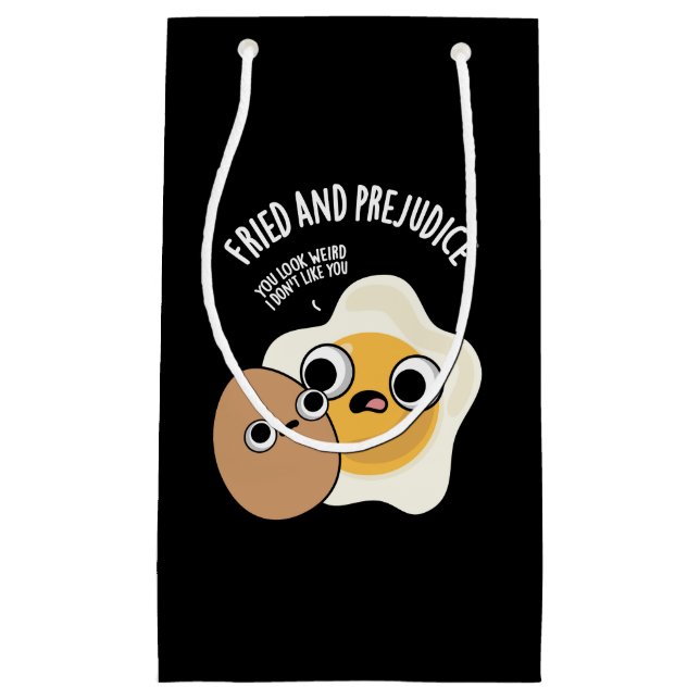 Fried and Prejudice Funny Egg Pun Dark BG Kleine Geschenktüte (Vorderseite)