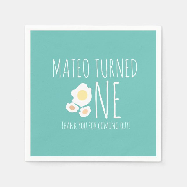 Fried Egg First Birthday Vielen Dank Serviette (Vorderseite)