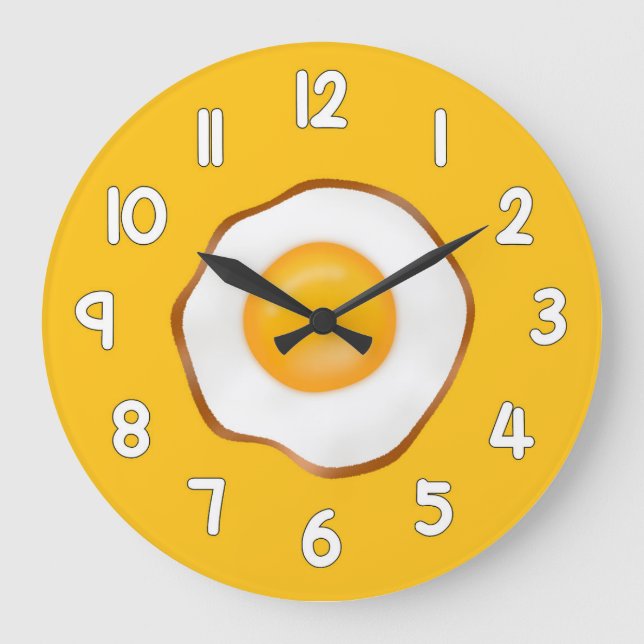Fried Egg Wall Clock – Fun Kitchen Breakfast Home  Große Wanduhr (Vorderseite)