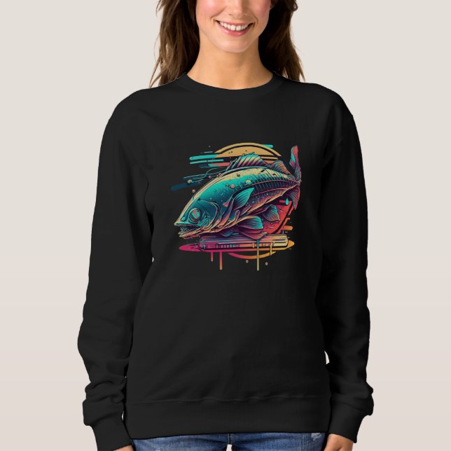 Fried Fish Synthwave 80s Retrowave Aesthetic 1 Sweatshirt (Vorderseite)
