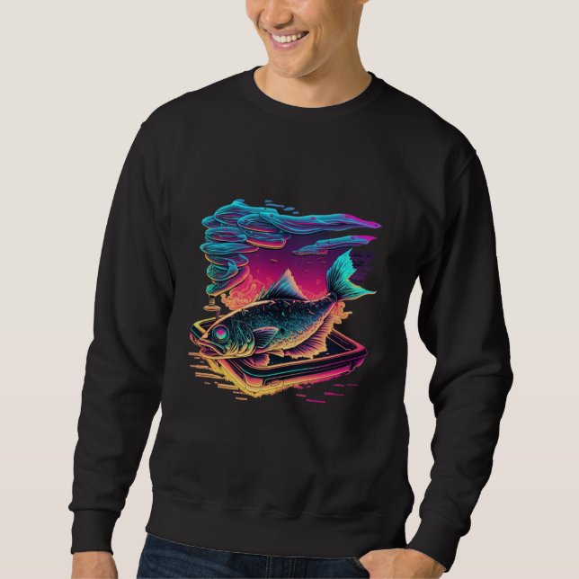 Fried Fish Synthwave 80s Retrowave Aesthetic 2 Sweatshirt (Vorderseite)