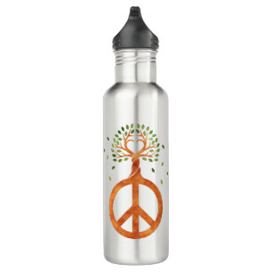 Friede für Bäume - Blume Power Herz 1 Edelstahlflasche
