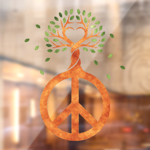 Friede für Bäume - Blume Power Herz 1 Fensteraufkleber
