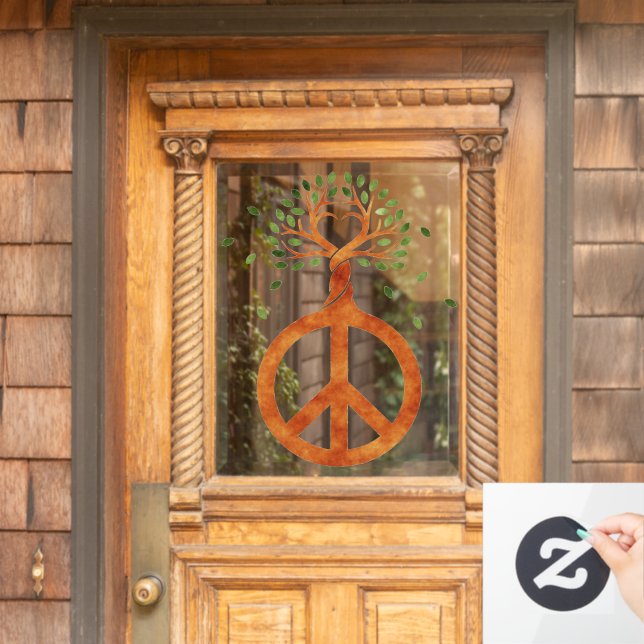 Friede für Bäume - Blume Power Herz 1 Fensteraufkleber (Haustür)