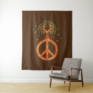 Friede für Bäume - Blume Power Herz 1 Wandteppich