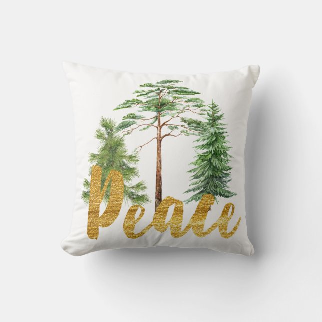 Friede und Pine Tree Weihnachtskissen Kissen (Vorderseite)
