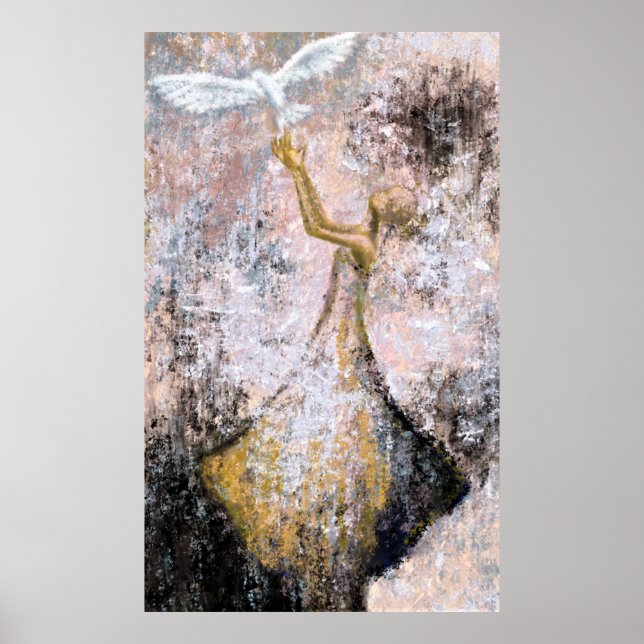 Friede - Weiße Taube - Freiheit - Abstrakte Malere Poster (Vorne)