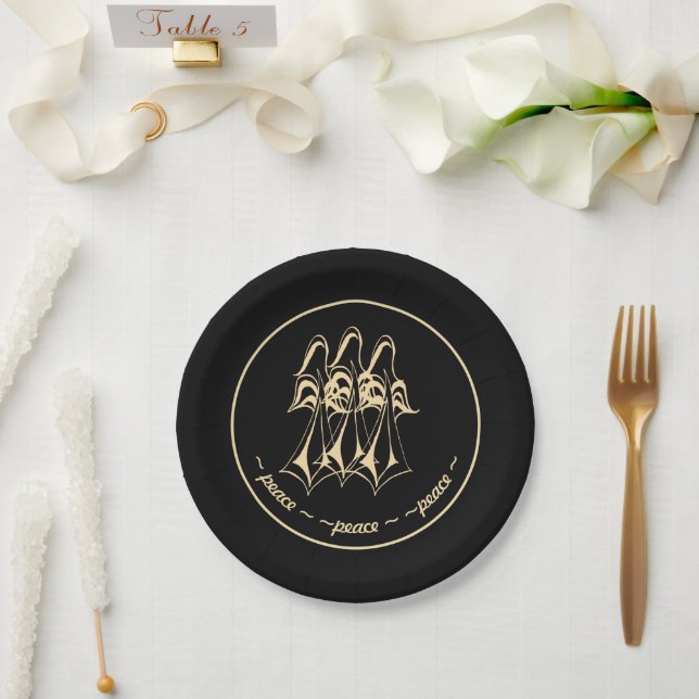 Frieden! Angel Black Gold Pappteller (Hochzeit)