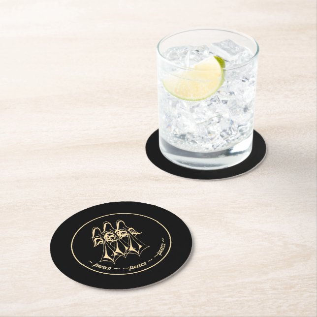 Frieden! Angel Black Gold Runder Pappuntersetzer (Vor Ort)