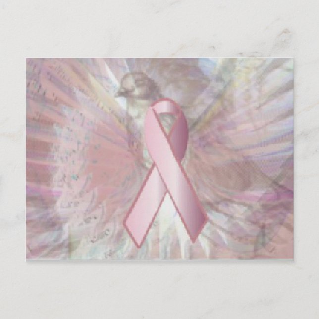 Frieden auf Angeln Flügel rosa Band Postkarte (Vorderseite)