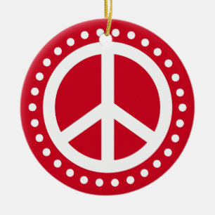 Frieden auf Erden Rot-Weiß-Polka-Punkte Keramik Ornament