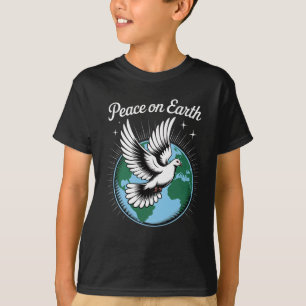 Frieden auf Erden Taube und Globus Glaube Weihnach T-Shirt