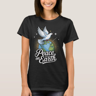Frieden auf Erden Taube und Globus Glaube Weihnach T-Shirt