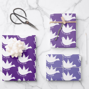 Frieden auf Erden weiße Taube lila Weihnachten Geschenkpapier Set